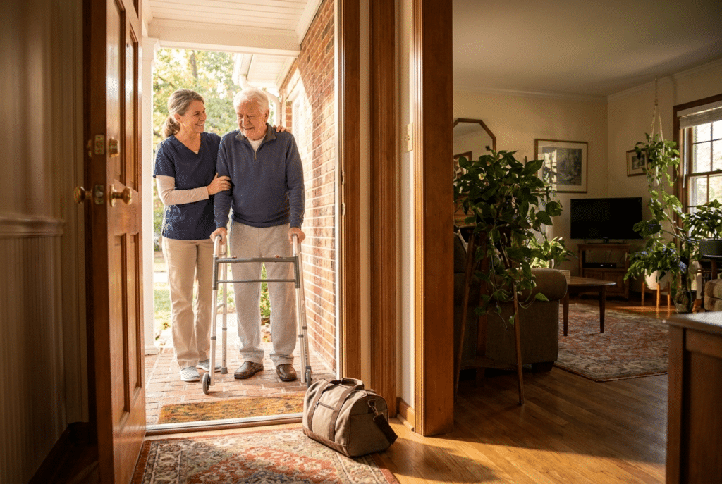 Hospital-to-home care in Maryland — caregiver helping a senior home