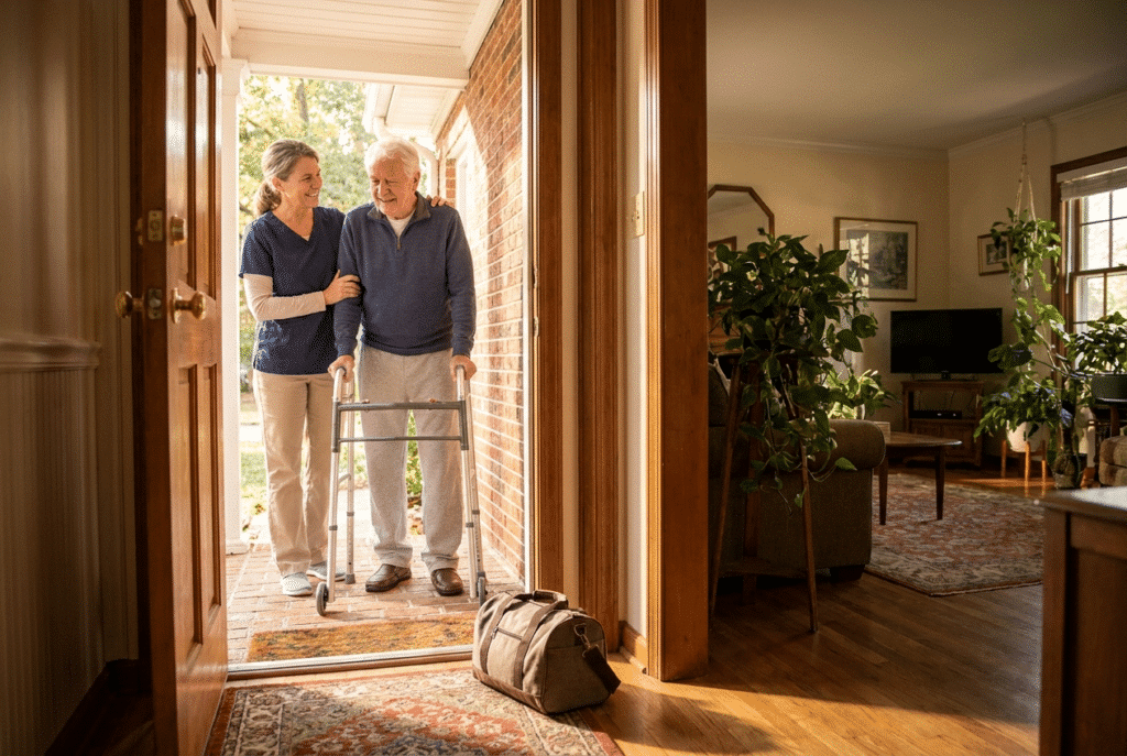 Hospital-to-home care in Maryland — caregiver helping a senior home