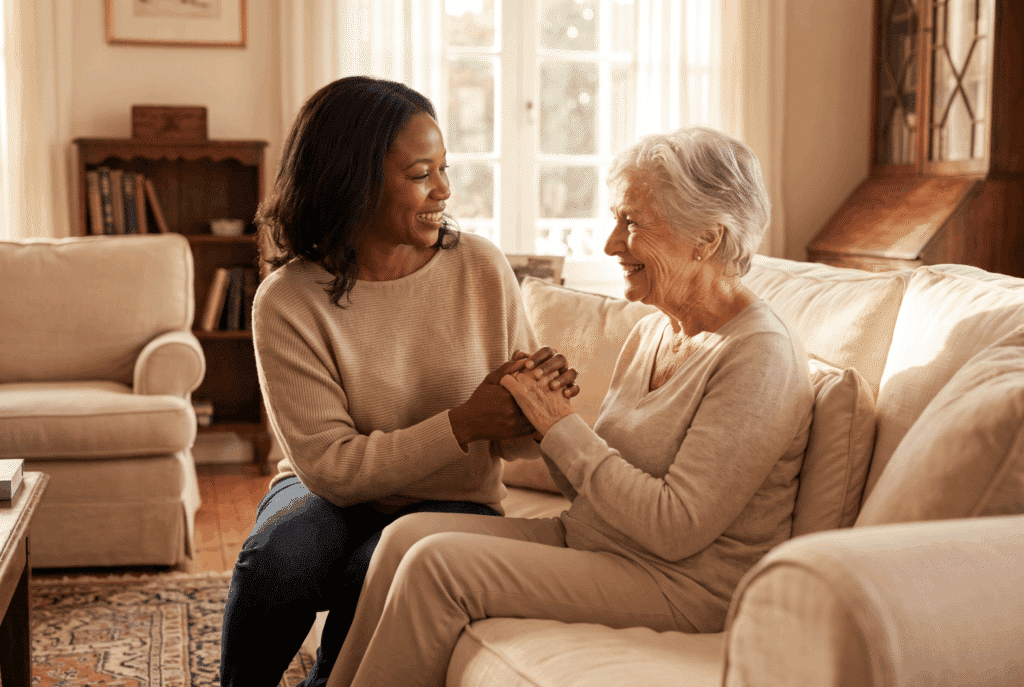 Home caregiver assisting a senior in Maryland