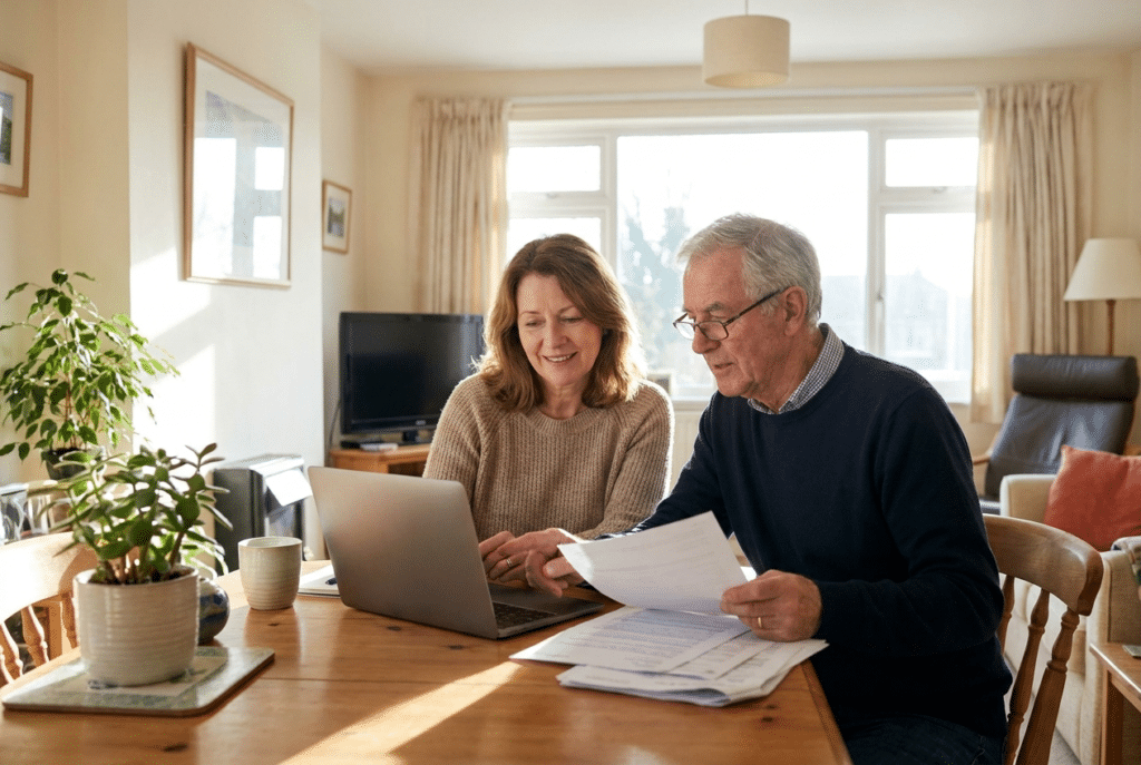 A Maryland family reviewing how to pay for home care together at home