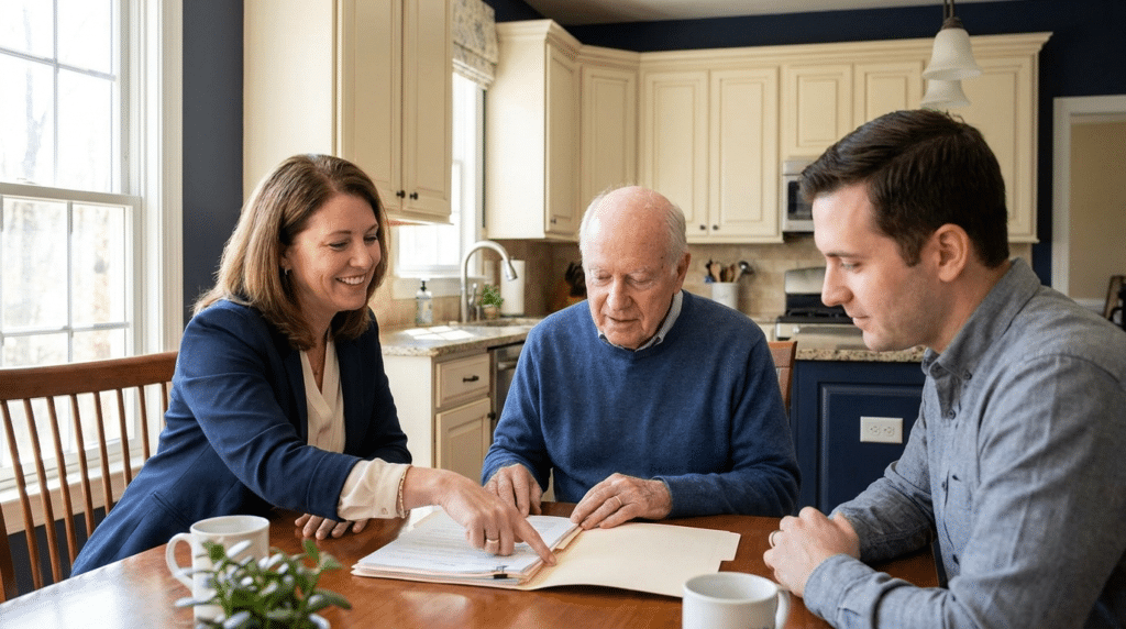A care coordinator meeting a Maryland family to discuss choosing a home care agency
